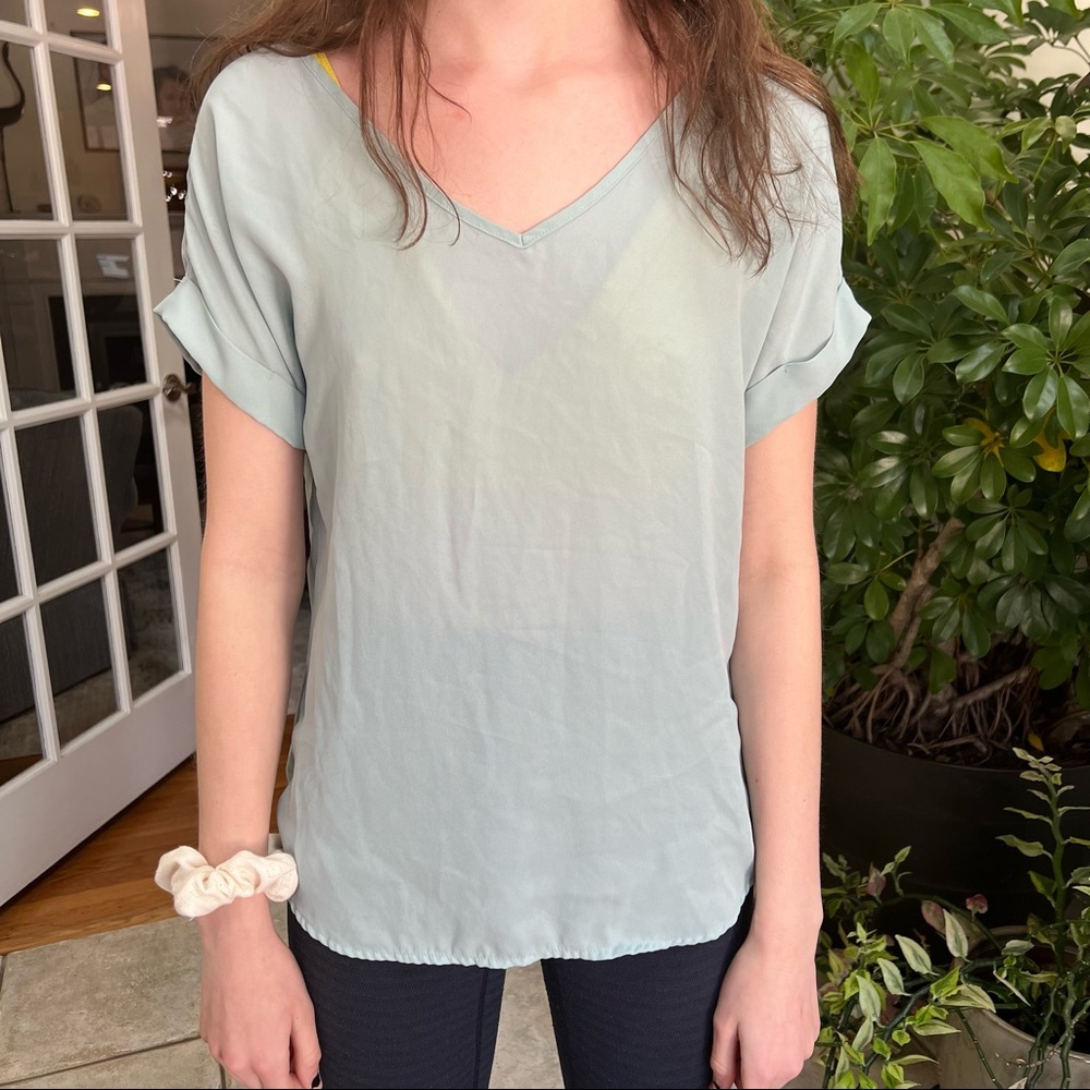 pastel mint green short sleeve blouse